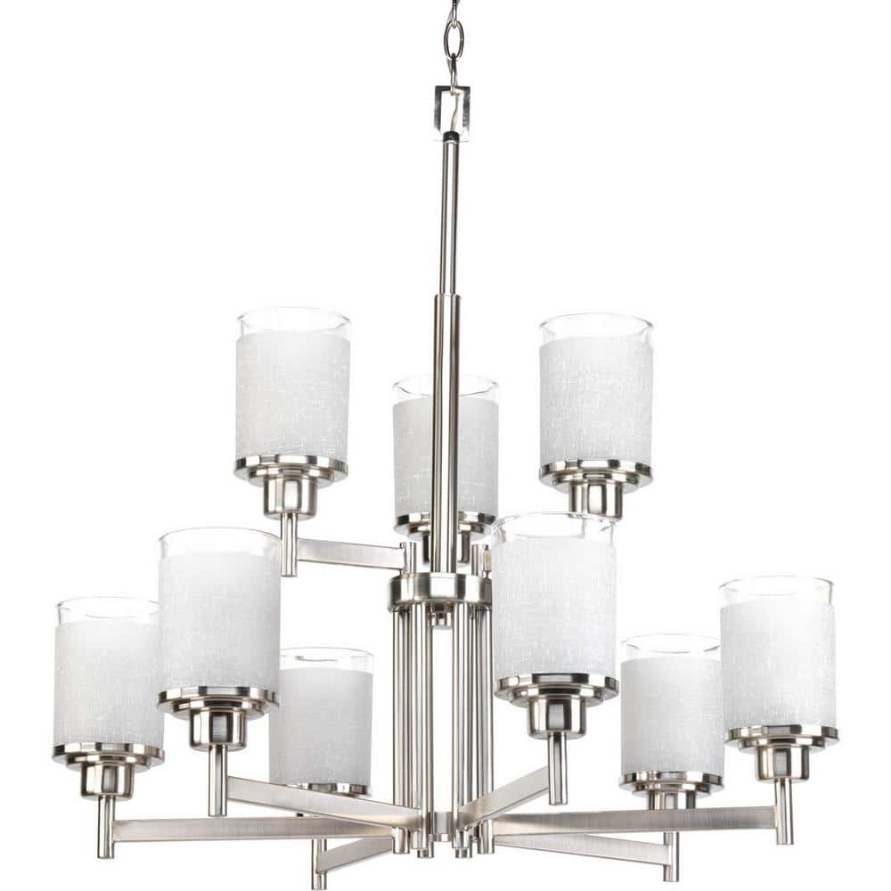 Alexa Brushed Nickel 9-Light 2-Tier Chandelier with Textured White Linen Glass