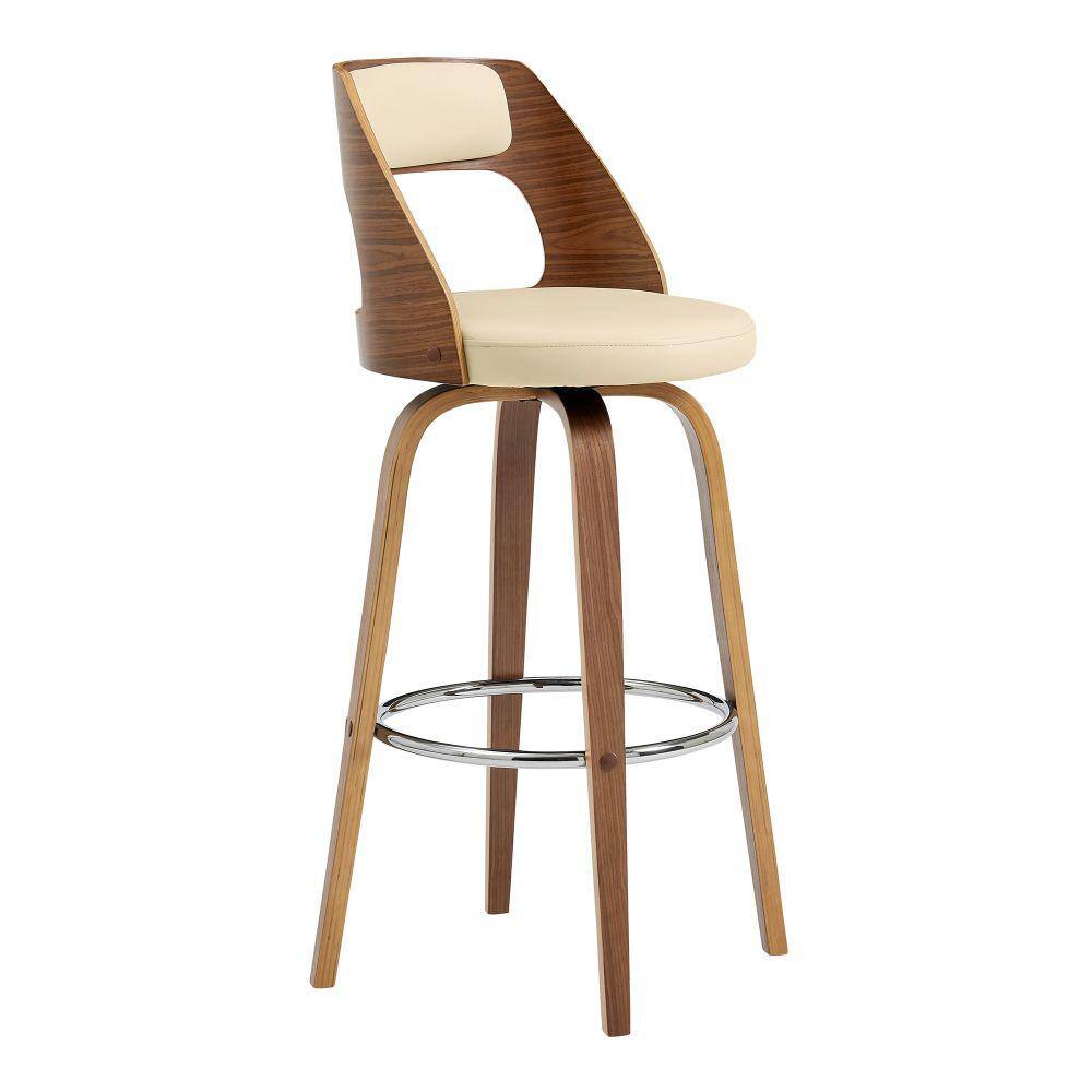 Benjara 30 in. Cream Low Back Wooden Frame Bar Stool with Leather Seat ...