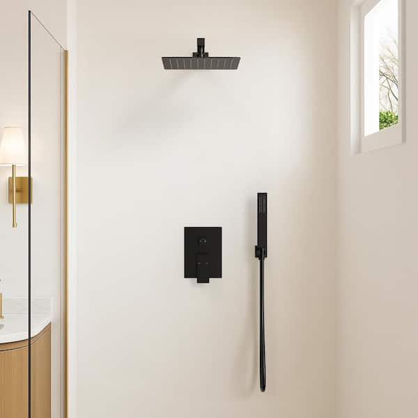 Pressure Balance Single Handle 2-Spray Wall Mount 10 in. Tub and Shower Faucet 2.5 GPM in. Matte Black Valve Included