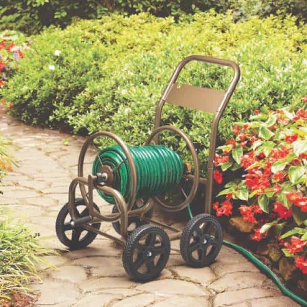 4 Wheels Portable Garden Hose Reel Cart with Storage Basket Water Hose  Holder US
