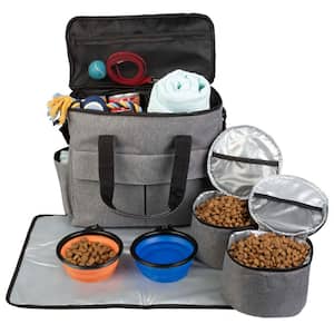 Dog Travel Bag with Large Bowls in Gray