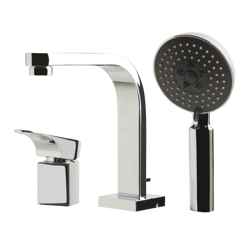 Polished Chrome Brass Deck Mounted Tub Filler with Handheld Shower