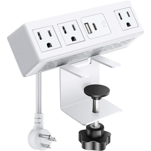 Etokfoks 10 ft. Flat Plug Desk Clamp Power Strip with 3-Outlets 1