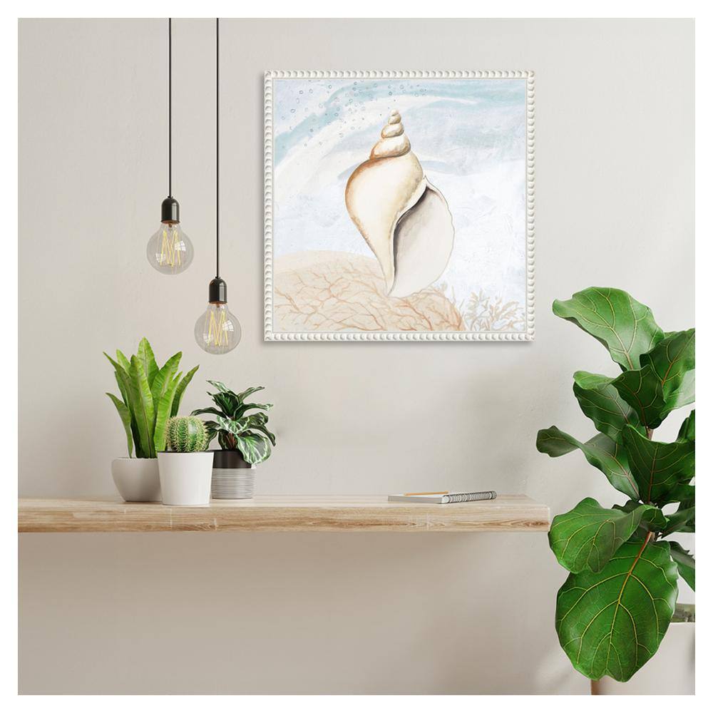 Beaded White Framed Nautical Seashell Canvas Wall Art