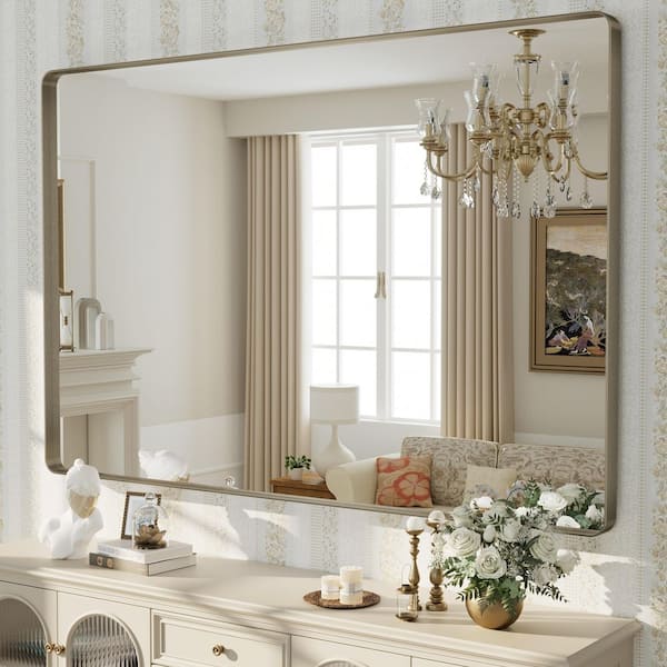 60 in. W x 40 in. H Rectangular Tempered Glass and Aluminum Alloy Framed Wall Bathroom Vanity Mirror in Brushed Bronze