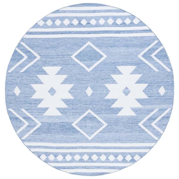Kilim 7 ft. x 7 ft. Blue/Ivory Tribal Round Rug