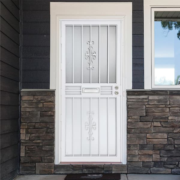 36 in. x 80 in. Storm Security Door White with Brushed Nickel Mail Slot
