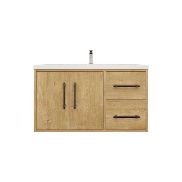 Victoria 36 in. W x 20 in. D x 22 in. H Single Sink Floating Bath Vanity in Oak with White Acrylic Top