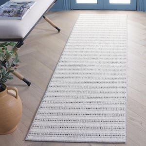 Martha Stewart Ivory/Charcoal 2 ft. x 8 ft. Muted Striped Runner Rug