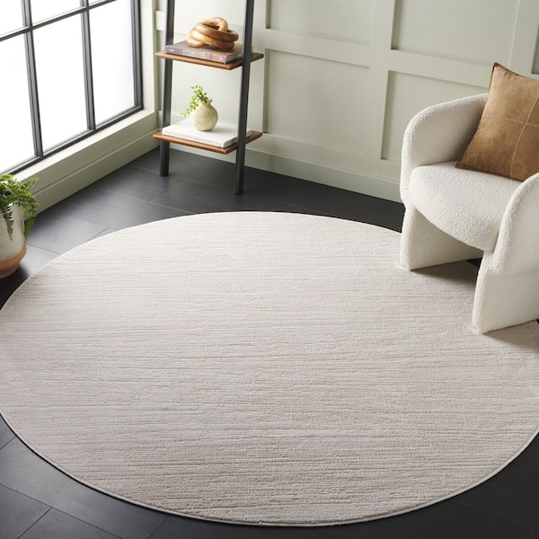 Whisper 7 ft. x 7 ft. Ivory/Taupe Distressed Striped Round Area Rug