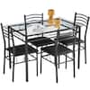 VECELO 5 Pcs Dining Table Set, Home Dining Table and 4 Chairs Set with Tempered Glass Tabletop Padded Seat，43.3"X27.5"X30" KHD-XJM-TC01