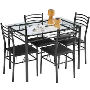 5 Pcs Dining Table Set, Home Dining Table and 4 Chairs Set with Tempered Glass Tabletop Padded Seat，43.3"X27.5"X30"
