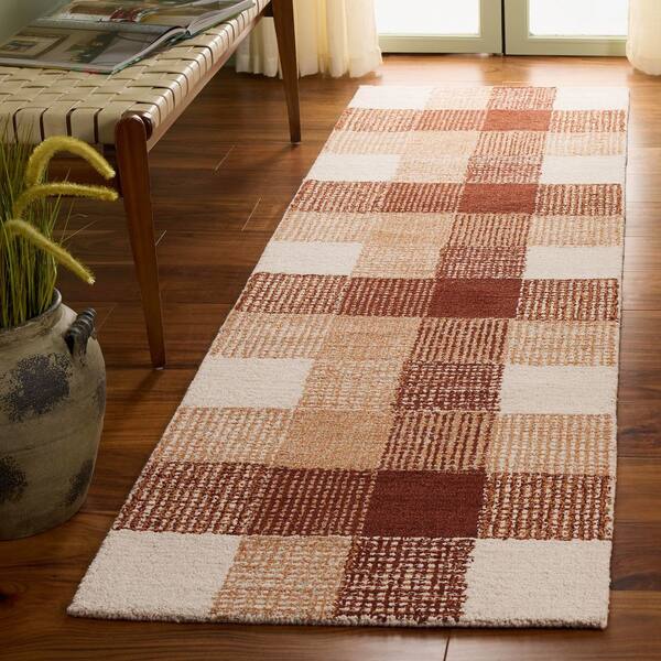 Genre 2 ft. x 8 ft. Ivory/Rust Gingham Runner Rug