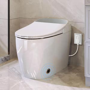 12 in. 1-Piece 1.28 GPF Singe Flush Elongated Toilet in White with Foot Sensor Flush, Night Light, Soft Close Cover