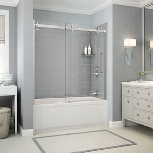 Utile Metro 30 in. x 59.8 in. x 81.4 in. Right Drain Alcove Bath and Shower Kit in Ash Grey with Chrome Shower Door