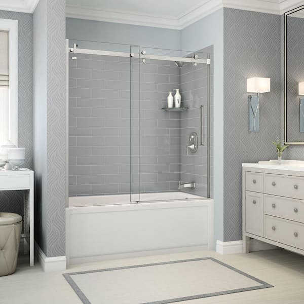 Maax Utile Metro 36 in. W x 80 in. H Direct-to-Stud Fiberglass Shower Wall Set for Corner in Thunder Grey, 2 Panels