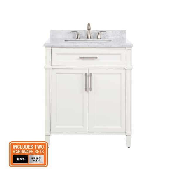Caville 30 in. Single Sink White Bath Vanity with Carrara Marble Top (Assembled)