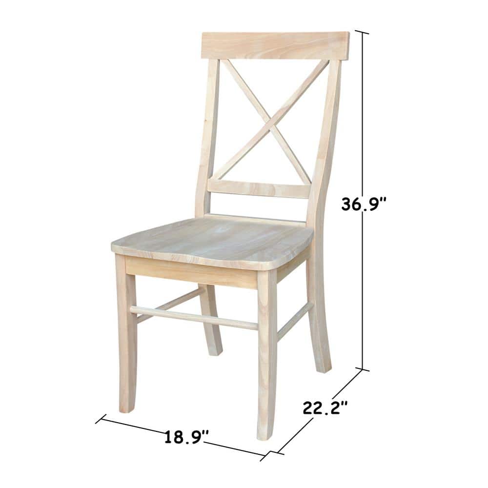 Set of 2 White Cross Back Solid Wood Dining Chairs