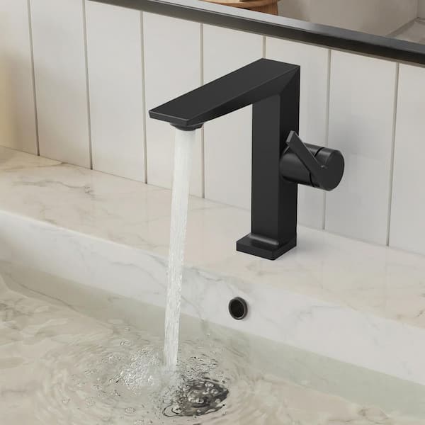 Single-Handle Single Hole Bathroom Sink Faucet with Pop-Up Drain in Matte Black