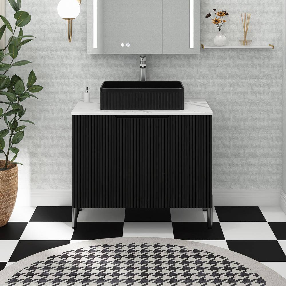 30 in. W x 18.9 in. D x 34.7 in. H Single Sink Freestanding Bath Vanity in Black with Carrara White Sintered Stone Top price history on PriceWatchPro