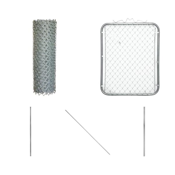 60 in. x 50 ft. Steel Chain Link Fabric, 42 in. x 60 in. Walk Gate, Line Post, Tension Bar and Corner Post Combo