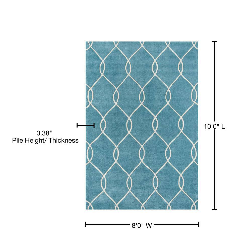 Teal Hand-Tufted Geometric 8' x 10' Synthetic Area Rug