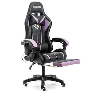 Purple-Black PVC Leather Massage LED Reclining Gaming Chair with Bluetooth Speaker with Footrest Headrest Lumbar Support