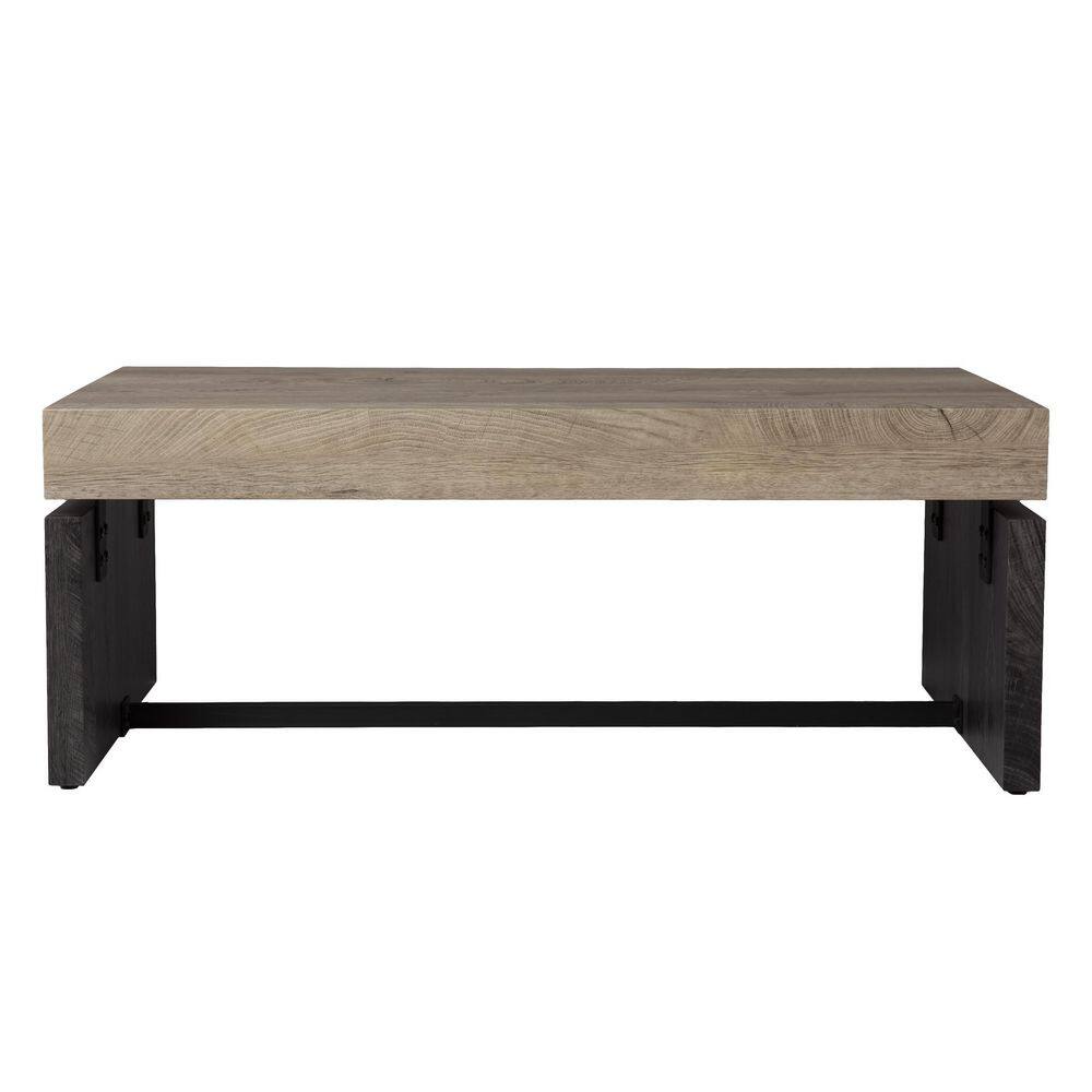 Natural and Black Rectangular Wood and Metal Cocktail Table