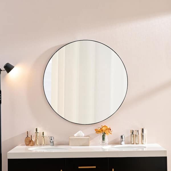 36 in. W x 36 in. H Round Framed Vertical/Horizontal Wall Bathroom Vanity Mirror in Black