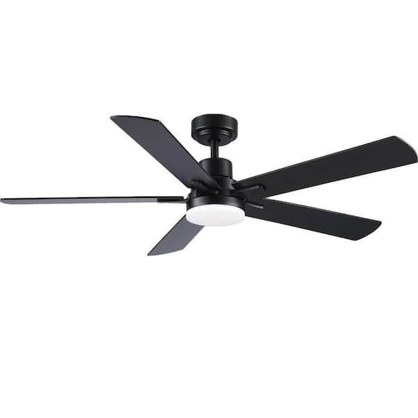 52 in. Indoor Black Integrated LED Ceiling Fan Lighting with 5 Plywood Blades and Remote Control