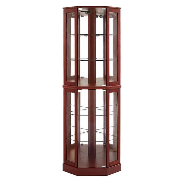 XUJMK 26 in. W x 20 in. D x 72 in. H Red Linen Cabinet, 6-Shelf Corner Curio Display Cabinet with Lights, Mirrors and Shelves