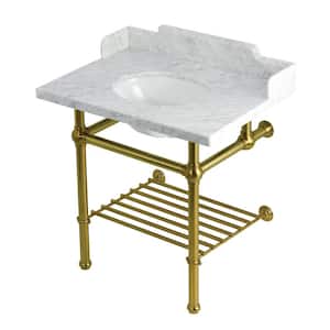 Pemberton 30 in. Marble Console Sink with Brass Legs in Marble White Brushed Brass