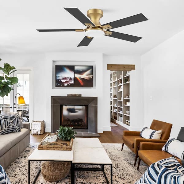 42 in.Smart Outdoor Indoor Gold White Flush Mount Ceiling Fan with LED Lights,Remote, Voice Control via Alexa,Dimmable