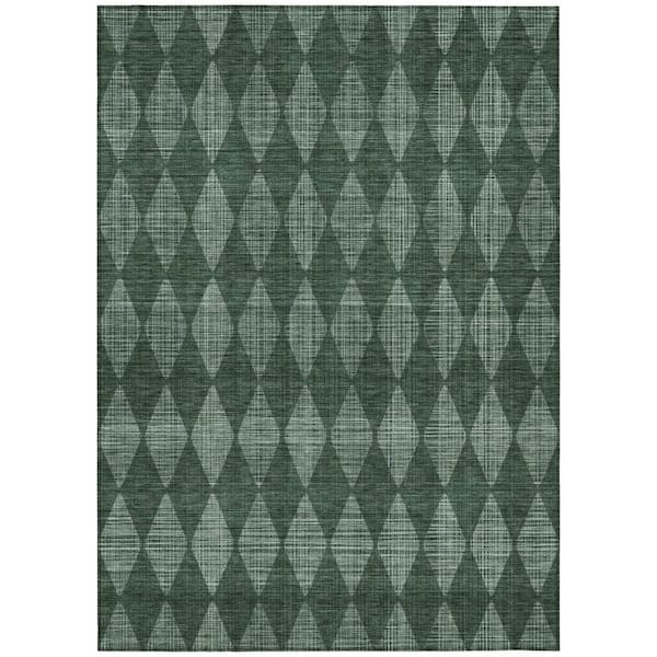 HomeRoots Olive Green, Charcoal 10 ft. x 14 ft. Woven Geometric Polyester Rectangle Indoor / Outdoor Area Rug