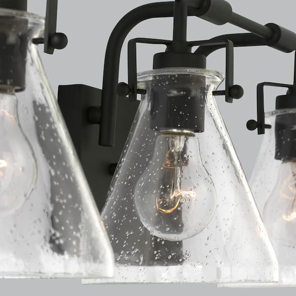 Jaden 33.25 in. 4-Light Black Transitional Wall Bathroom Vanity Light with Clear Seeded Glass Shades