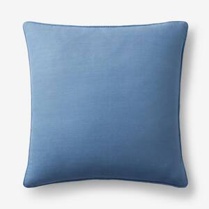 Linen Denim Blue Solid Machine Washable 26 in. x 26 in. Throw Pillow Cover