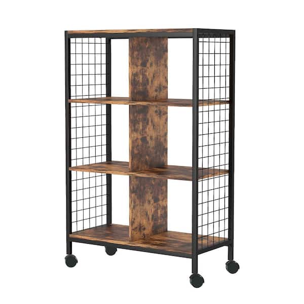 Tidoin 28.35 in. Wide Brown Rectangular 4-Shelves Accent Bookcase with 4-Wheel