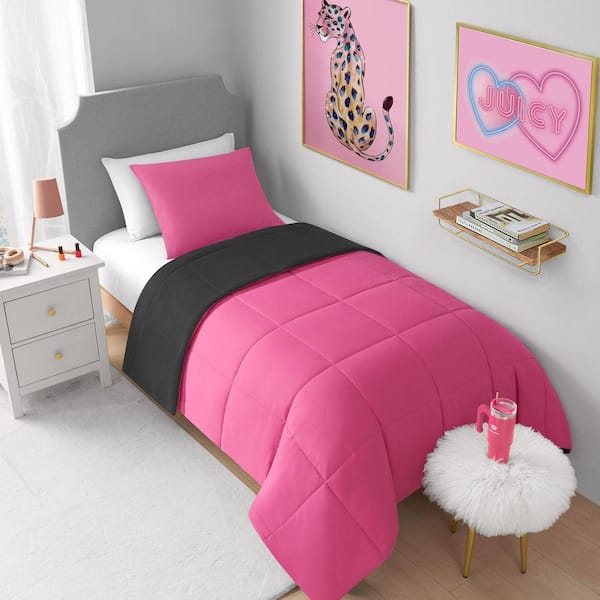 JUICY COUTURE Box Stitch 2-Piece Black/Hot Pink Solid Color