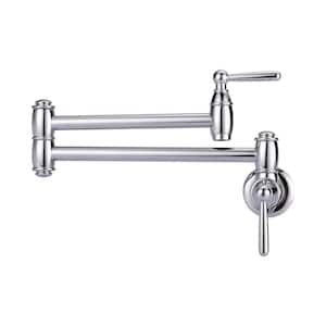 Retro Wall Mounted Brass Pot Filler with 2 Handles in Chrome