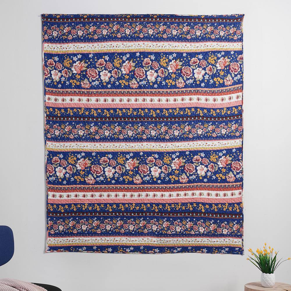 Marsha Blue and Pink Floral Reversible Throw Blanket