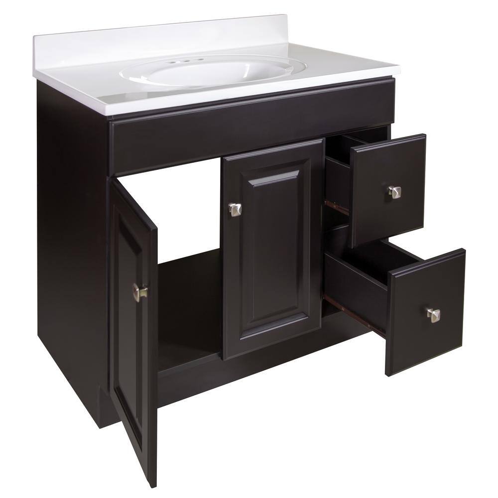 Wyndham 37-Inch Espresso Wood Vanity with White Marble Sink Top