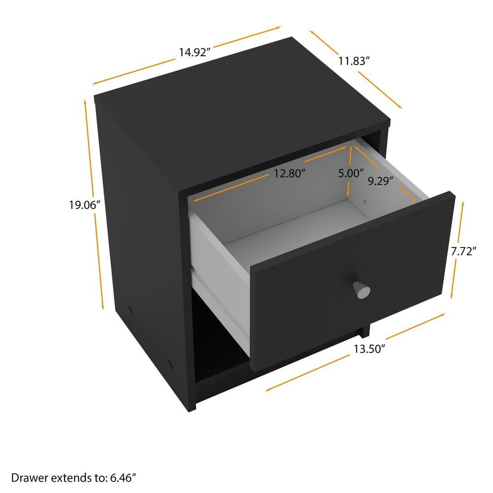 Portland Modern Black Nightstand with Open Cubbie Shelf