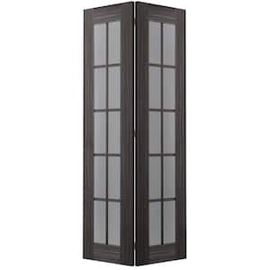 Paola 36 in. x 80 in. 10-Lite Frosted Glass Gray Oak Wood Composite Bi-fold Door