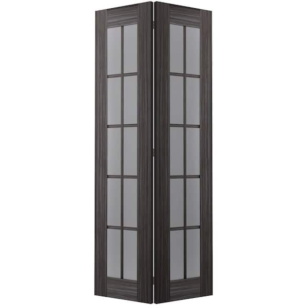 Belldinni Paola 48 in. x 80 in. 10-Lite Frosted Glass Gray Oak Wood Composite Bi-fold Door