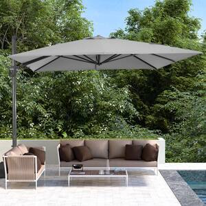 11 ft. Square Cantilever Hydraulic lifting Large Offset Outdoor Patio Umbrella in Gray without Base