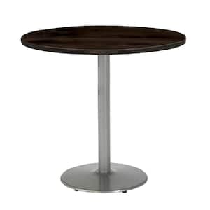 Urban Loft 36 in. Round Espresso Solid Wood Bistro Table with Round Silver Steel Frame (Seats 4)