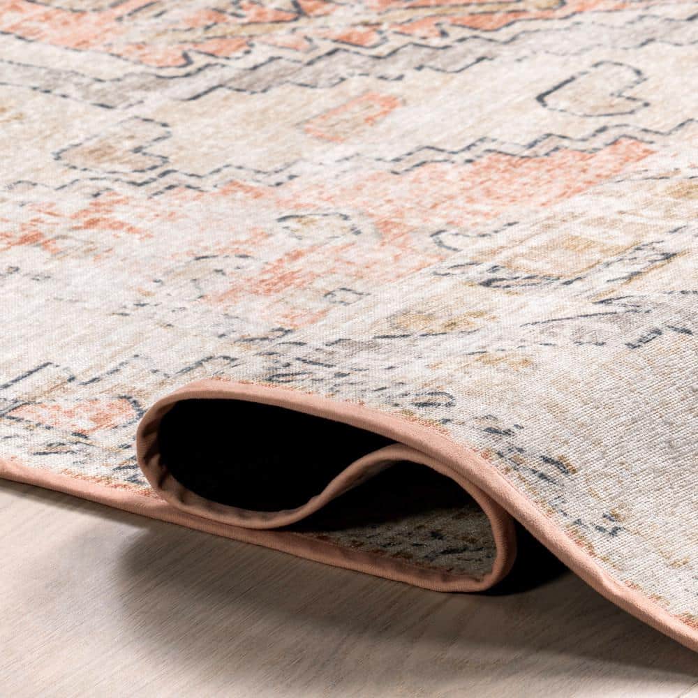 Nuloom Beige and Orange Transitional Medallion Machine Washable Area Rug
