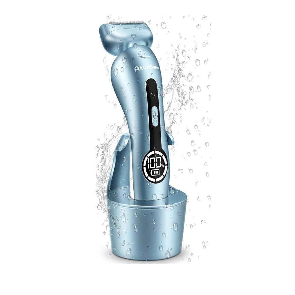 Portable Cordless Electric Shaver with Detachable Head for Women in Blue