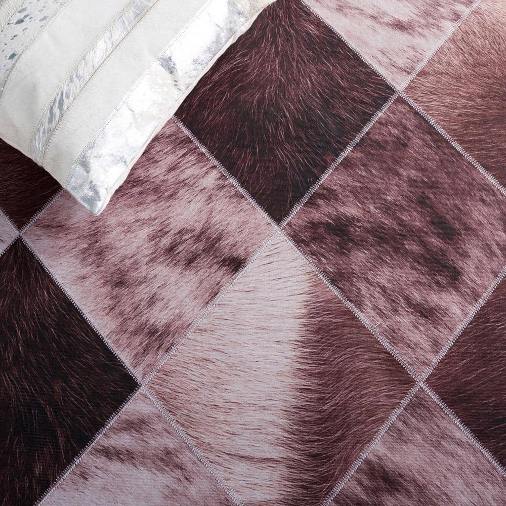 Light Brown and Brown Faux Fur Rectangular Rug, 4' x 6'