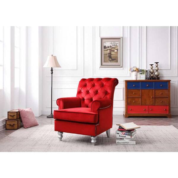 red tufted accent chair